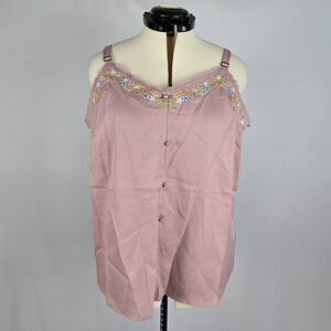 Bloomchic Camisole Top Women's 1X Sleeveless V-Neck Mauve Embroidered Floral NWT